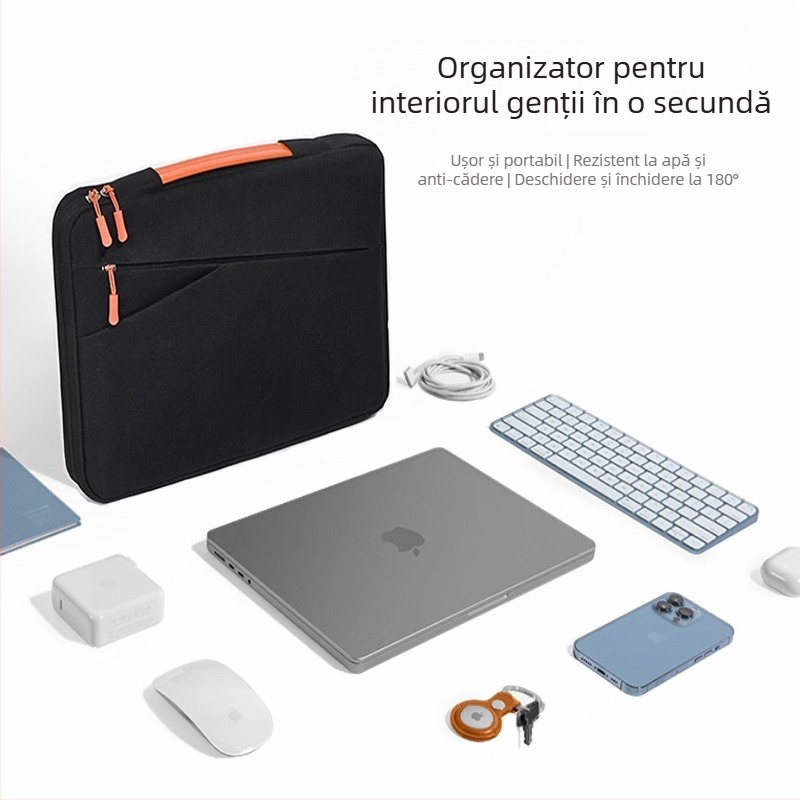 Geantă pentru laptop cu căptușeală interioară antișoc, exterior din piele sintetică; respirabilă și impermeabilă