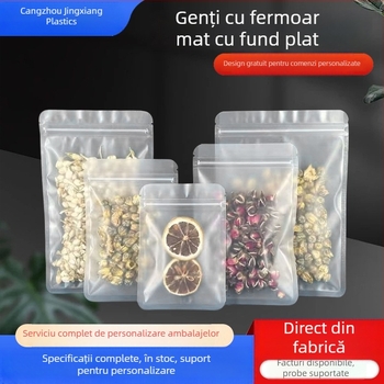 Pungă pentru gustări cu fund plat, auto-seal, sigilare pe trei laturi, finisaj mat, material: OPP+PET+CPP