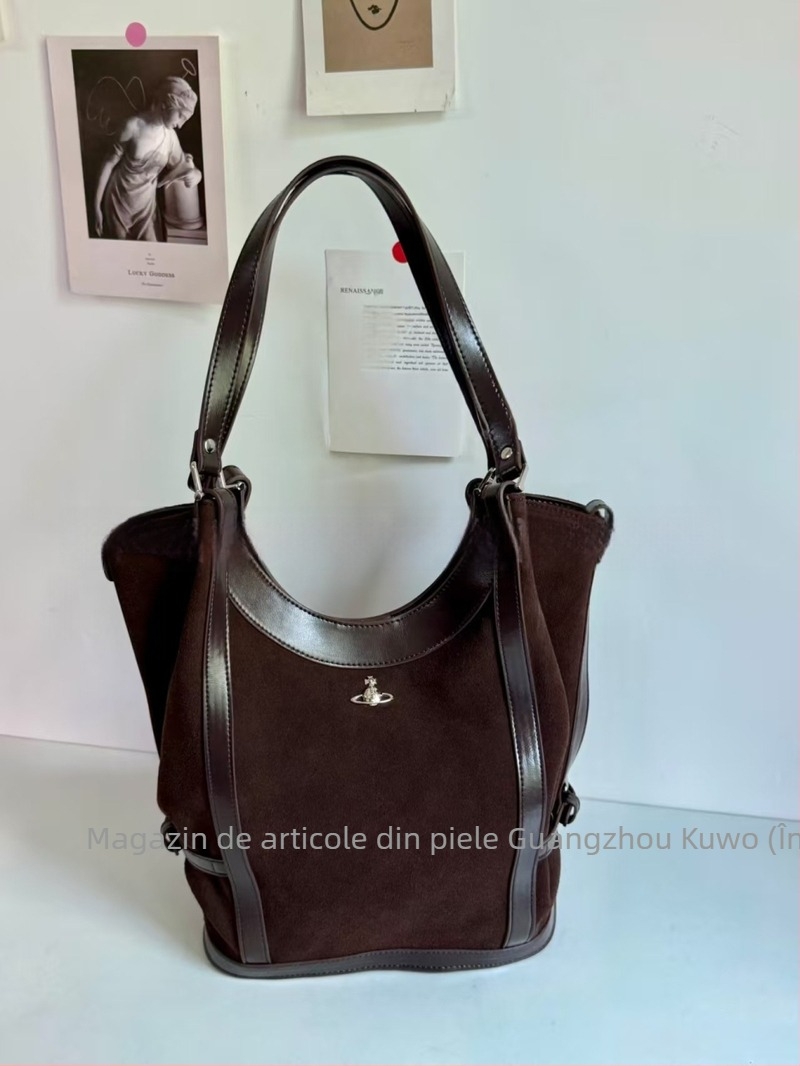 Geantă crossbody tote din velur — formă verticală pătrată, închidere magnetică, buzunar interior cu fermoar și buzunar pentru documente, bretea pe umăr unică