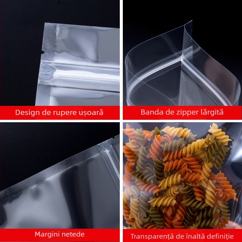 Pungă auto-sealantă transparentă, cu fund plat, din plastic, pentru ambalare alimentară — utilizări multiple (bijuterii, ceai, cadouri) | Brand Double Rich