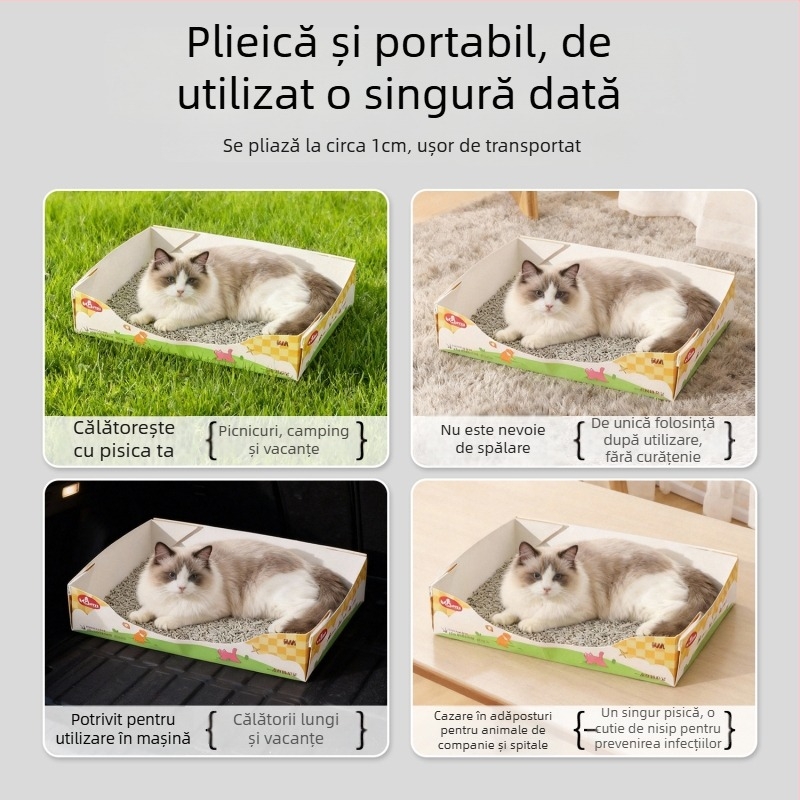 Litter box pentru mașină, portabil, cu spațiu mare, formă pătrată deschisă, impermeabil, Taotaopets/Pipi Tao