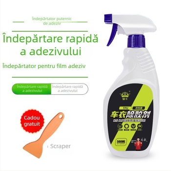 Îndepărtător de adeziv pentru folia de acoperire a mașinii – elimină reziduurile de bandă dublu adezivă și etichete adezive; Shield King, lichid, pH 7, ingrediente principale: dizolvant de adeziv