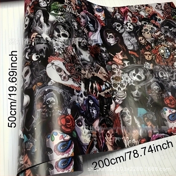 Folie PVC pentru mașină cu graffiti – design de craniu și flori | instalare adezivă | model geometric | potrivit pentru partea din față, capotă, portbagaj, plafon și părți laterale