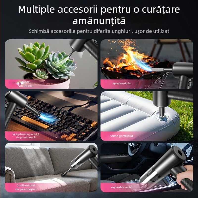 Aspirator portabil fără fir – umed și uscat, baterie încorporată de peste 5000mAh, 100W, aspirație maximă 15kPa, alimentare USB