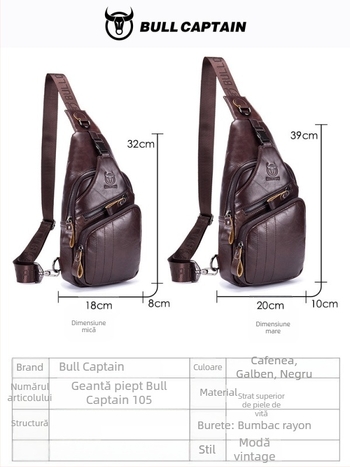 Geantă de piept din piele naturală pentru bărbați – Cow Captain Leather, pentru călătorii de afaceri
