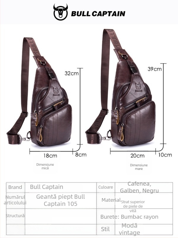 Geantă de piept din piele naturală pentru bărbați – Cow Captain Leather, pentru călătorii de afaceri