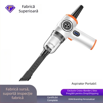 Aspirator portabil fără fir pentru mașină și casă — aspirație și suflare duală, baterie încorporată 3001–4000mAh, 5W, aspirație ≥25kPa, vid >5000Pa, alimentare USB