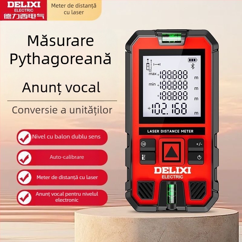 Delixi Distanțier cu Laser – Dispozitiv portabil de măsurare a distanței cu afișaj digital