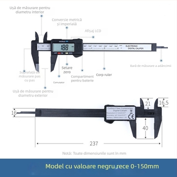 Precise caliper digital, precizie înaltă, interval 0-150 mm, afișaj mare