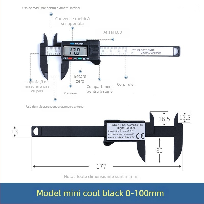 Precise caliper digital, precizie înaltă, interval 0-150 mm, afișaj mare
