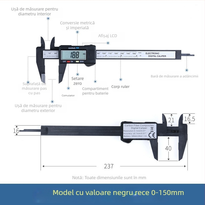 Precise caliper digital, precizie înaltă, interval 0-150 mm, afișaj mare