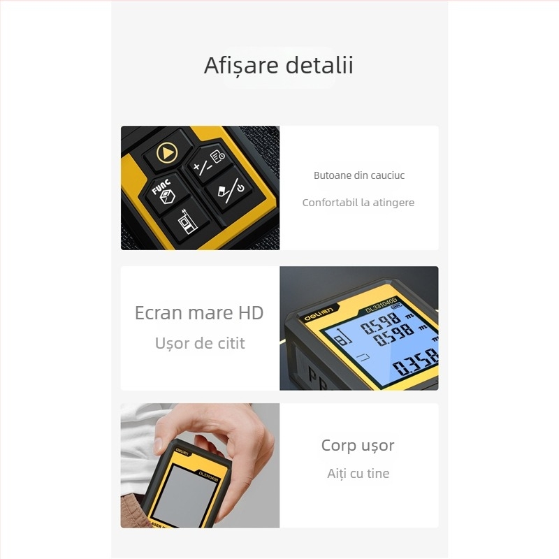 Deli distanțier laser portabil infraroșu DL331040B, rază 40/100 m, măsurător de distanță cu laser