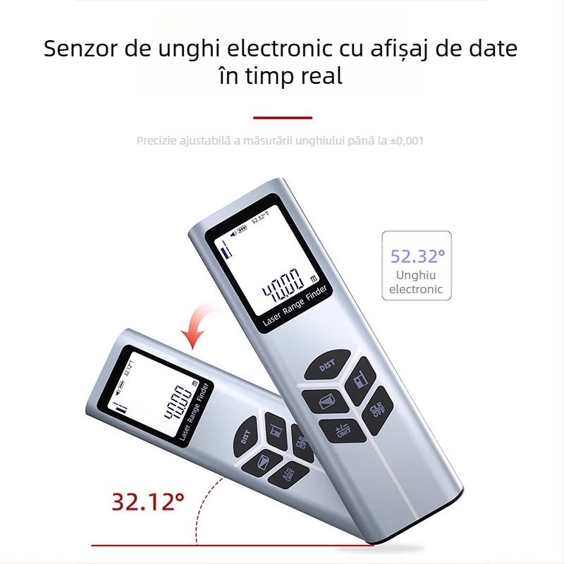 Meter de distanță cu laser, portabil, măsurare infraroșu, precizie ridicată, rază până la 40 m