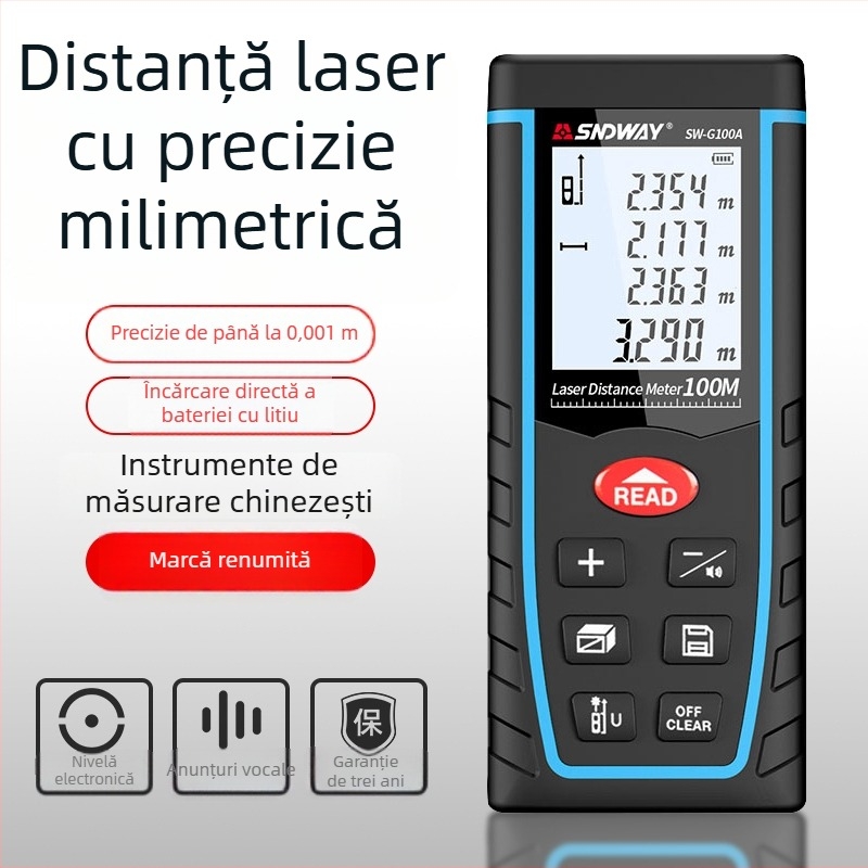 Shendawei Măsurător de distanță cu laser — riglă digitală portabilă, precizie înaltă
