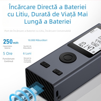 Măsurător de distanță cu laser portabil, măsurare infraroșu, riglă digitală pentru măsurarea precisă a încăperilor, compact