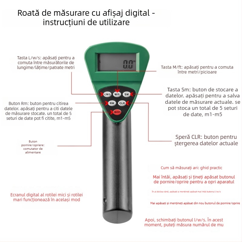 Tuosen dispozitiv de măsurare a distanței cu roată mare și roată mică, rulă mecanică cu afișaj digital