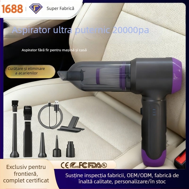Aspirator auto fără fir, portabil, manevrabil, încărcare USB, baterie încorporată, 100 W, aspirație 15.1–20 kPa, uscat, recipient praf