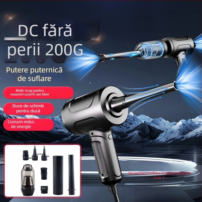 Aspirator auto cu suflare și absorbție integrate, cablu de 3 m, motor DC fără peri, fără baterie, duză plată