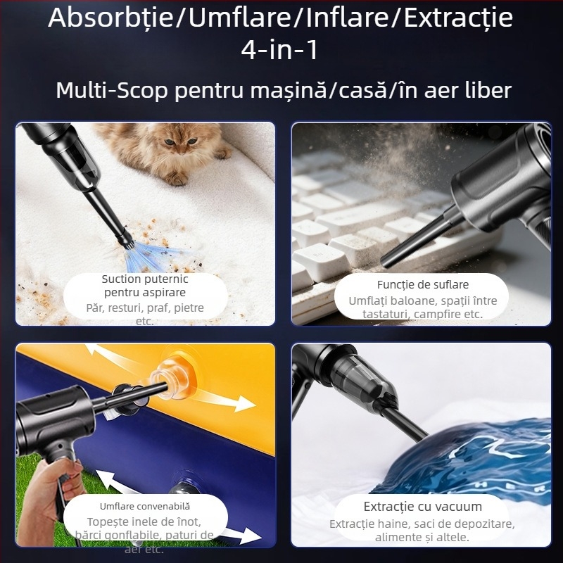 Aspirator auto cu suflare și absorbție integrate, cablu de 3 m, motor DC fără peri, fără baterie, duză plată