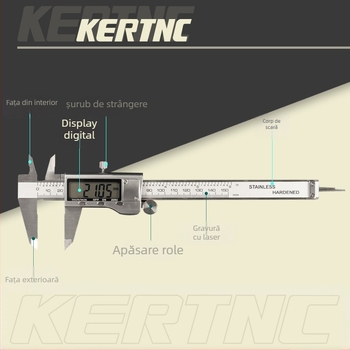 KERTNC Caliper digital cu corp din aliaj de zinc, carcasă din plastic, afișaj digital electronic, măsurare adâncime și pas