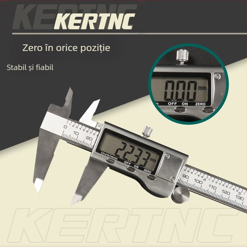KERTNC Caliper digital cu corp din aliaj de zinc, carcasă din plastic, afișaj digital electronic, măsurare adâncime și pas