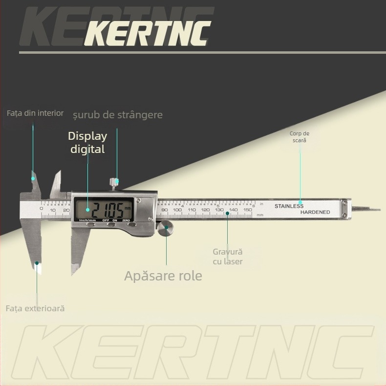 KERTNC Caliper digital cu corp din aliaj de zinc, carcasă din plastic, afișaj digital electronic, măsurare adâncime și pas