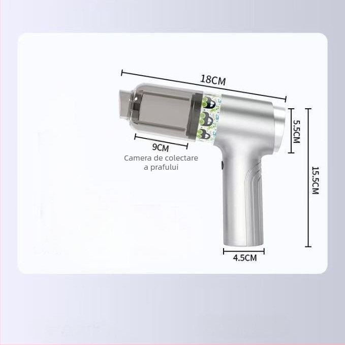 Aspirator fără fir pentru mașină, portabil, 12V, 120W, 5500Pa, 15 min baterie, fără cablu, funcție de umflare