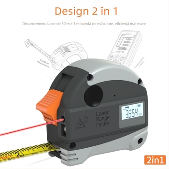 Distanțier laser portabil cu rază 30+5 m, precizie 0,01 m, corp ABS, baterie litiu, pentru decor interior