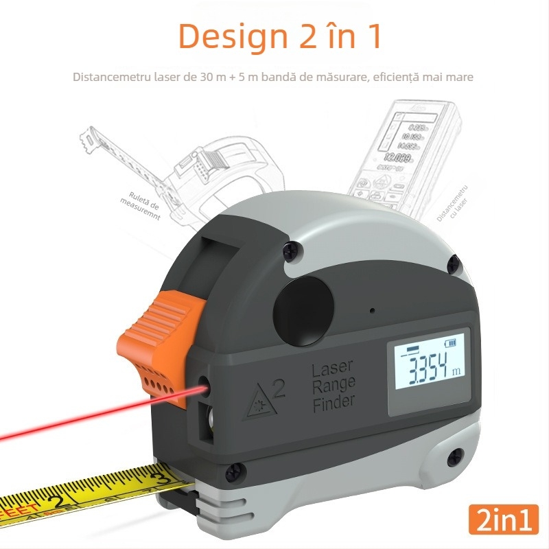 Distanțier laser portabil cu rază 30+5 m, precizie 0,01 m, corp ABS, baterie litiu, pentru decor interior