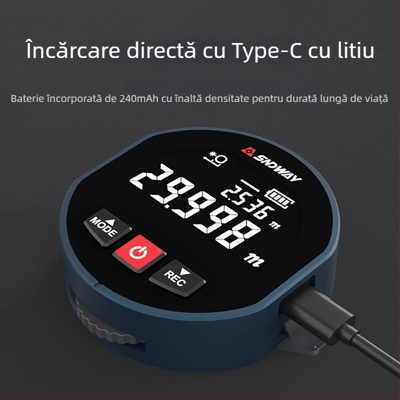 Măsurător de distanță portabil cu role SW-X30D, afișaj digital, interval 0–99 m, precizie 0.1, tensiune 3.7 V