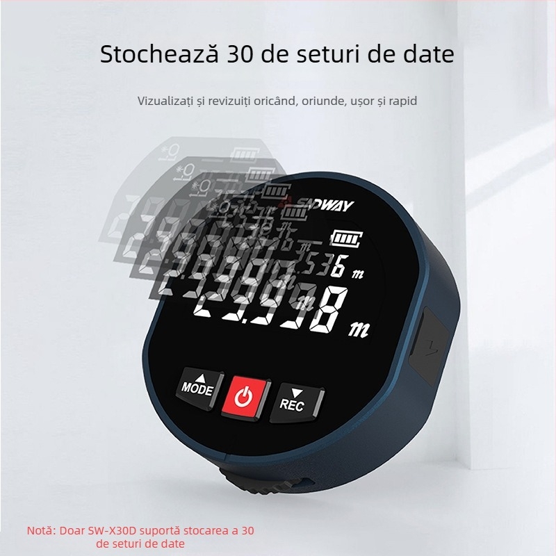 Măsurător de distanță portabil cu role SW-X30D, afișaj digital, interval 0–99 m, precizie 0.1, tensiune 3.7 V