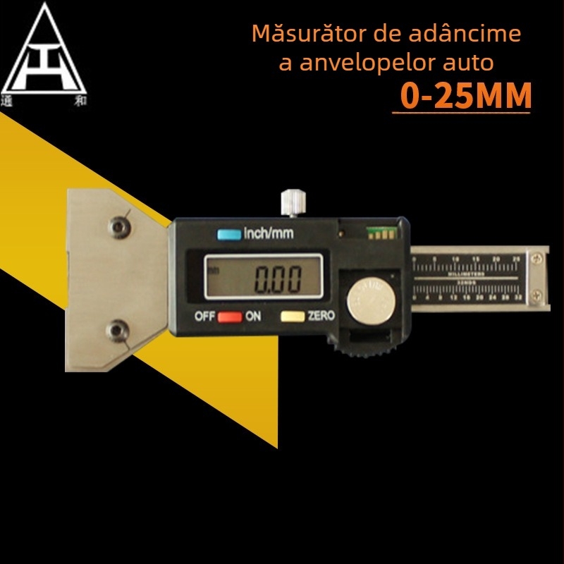 Măsurător de adâncime a profilului anvelopei cu caliper digital, 0-25 mm, vernier electronic, TH/Tong