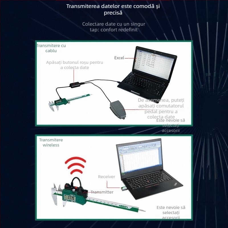 Insize Caliper digital din oțel inoxidabil, grad industrial, model 1108-200C, precizie înaltă