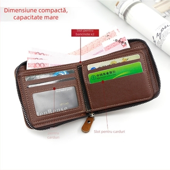 Menbense portofel bărbătesc din piele PU, bi-fold, model geometric, funcție de expansiune