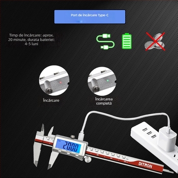 Caliper digital cu ecran mare iluminat, precizie înaltă, marcă OEM, reîncărcabil