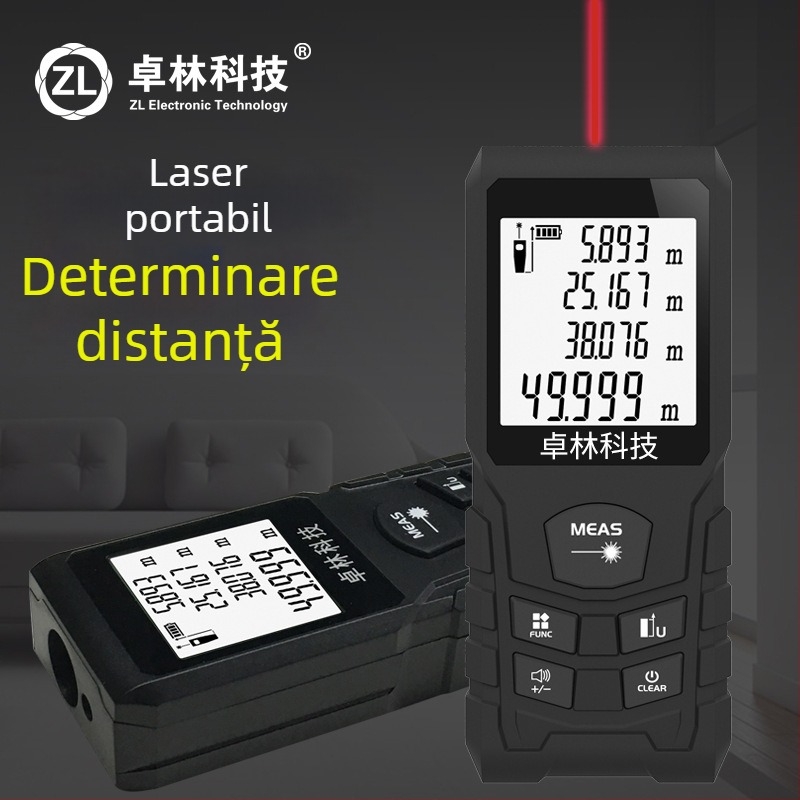 Distanțier laser portabil pentru măsurători – rază 100 m, precizie ±2 mm, baterie uscată Nr.2/Nr.7, stocare până la 20 măsurători