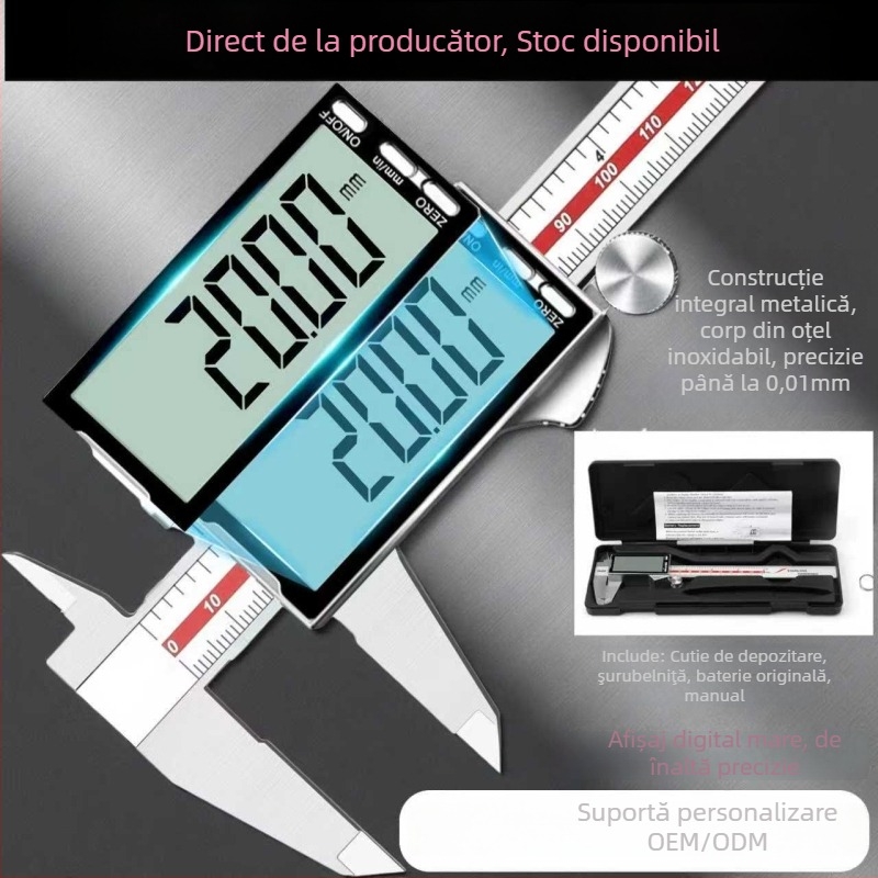 Caliper electronic digital cu intervalul 0-150/200/300 mm, rezoluție 0,01 mm, precizie ±0,02 mm, oțel inoxidabil