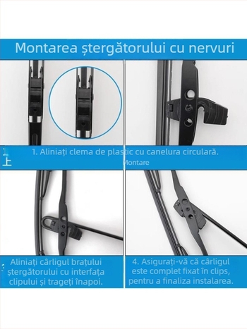 Ștergător pentru tricicletă electrică, cadru din oțel, bandă de cauciuc în formă de U, funcționare silențioasă