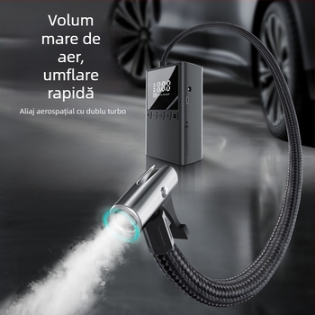 Pompa de aer pentru mașină cu afișaj digital, alimentare USB, 80W, 5V2A, 70 L/min, umflare extrem de rapidă