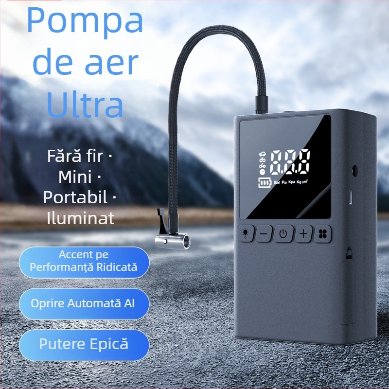 Pompa de aer pentru mașină cu afișaj digital, alimentare USB, 80W, 5V2A, 70 L/min, umflare extrem de rapidă