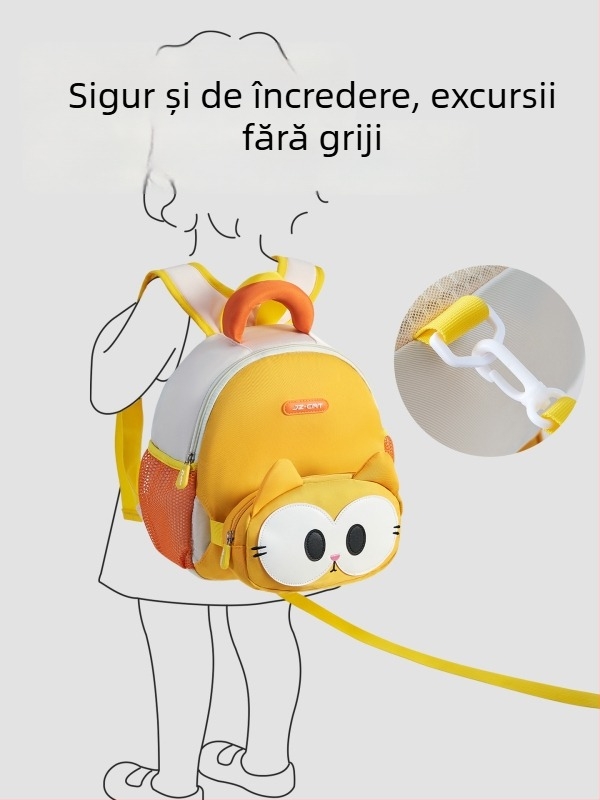 Kyushu Cat ghiozdan pentru copii — țesătură Oxford, respirabil și impermeabil, ultra-ușor, model animale, căptușeală poliester