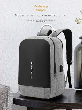 Rucsac unisex pentru laptop cu port USB și lacăt cu parolă, 20–35L, nailon, rezistent la uzură, pentru deplasări de afaceri