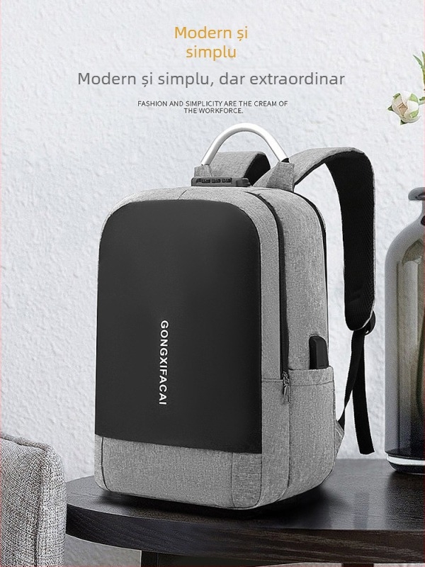 Rucsac unisex pentru laptop cu port USB și lacăt cu parolă, 20–35L, nailon, rezistent la uzură, pentru deplasări de afaceri