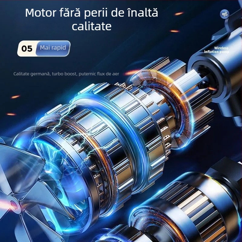 Pompa de aer fără fir, cu cilindri dubli, pentru mașini, motociclete și biciclete — 180W, 36V, 35 L/min, manometru, autonomie peste 20 de minute