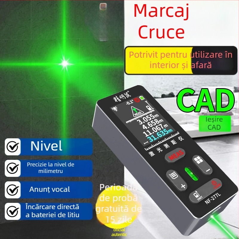 NF-277L Distanțier cu laser pentru exterior, cu măsurare infraroșu și riglă electronică cu marcaj încrucișat