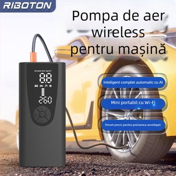 Pompa de aer pentru mașină fără fir, compresor portabil pentru anvelope, cu două cilindri