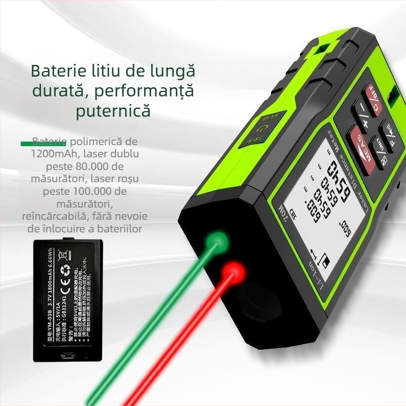 Detector de distanță cu laser dublu, riglă de măsurare cu infraroșu, complet automat, dispozitiv electronic de măsurare a distanței, înaltă precizie