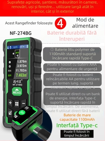 Distanțier laser portabil pentru exterior, măsurare prin infraroșu, model NF-275G/NF-274BG, înaltă precizie