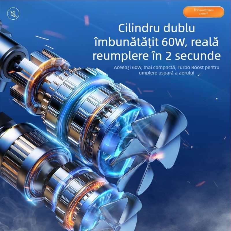 Pompa portabilă pentru pneuri de mașină cu afișaj digital, alimentare USB, 160W, cablu 1 m, furtun 0,3 m