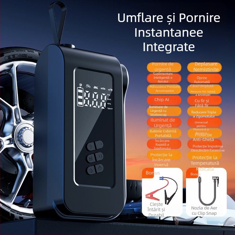 Umflător auto cu Power Bank încorporat — cu doi sau mai mulți cilindri, 100W, 14.8V, flux de aer 35 L/min, umflare extrem de rapidă